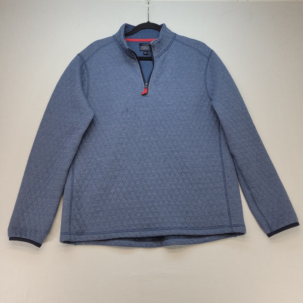 J.Crew Authentic Fleece Pullover Mens Large Blue Quilted Quarter Zip